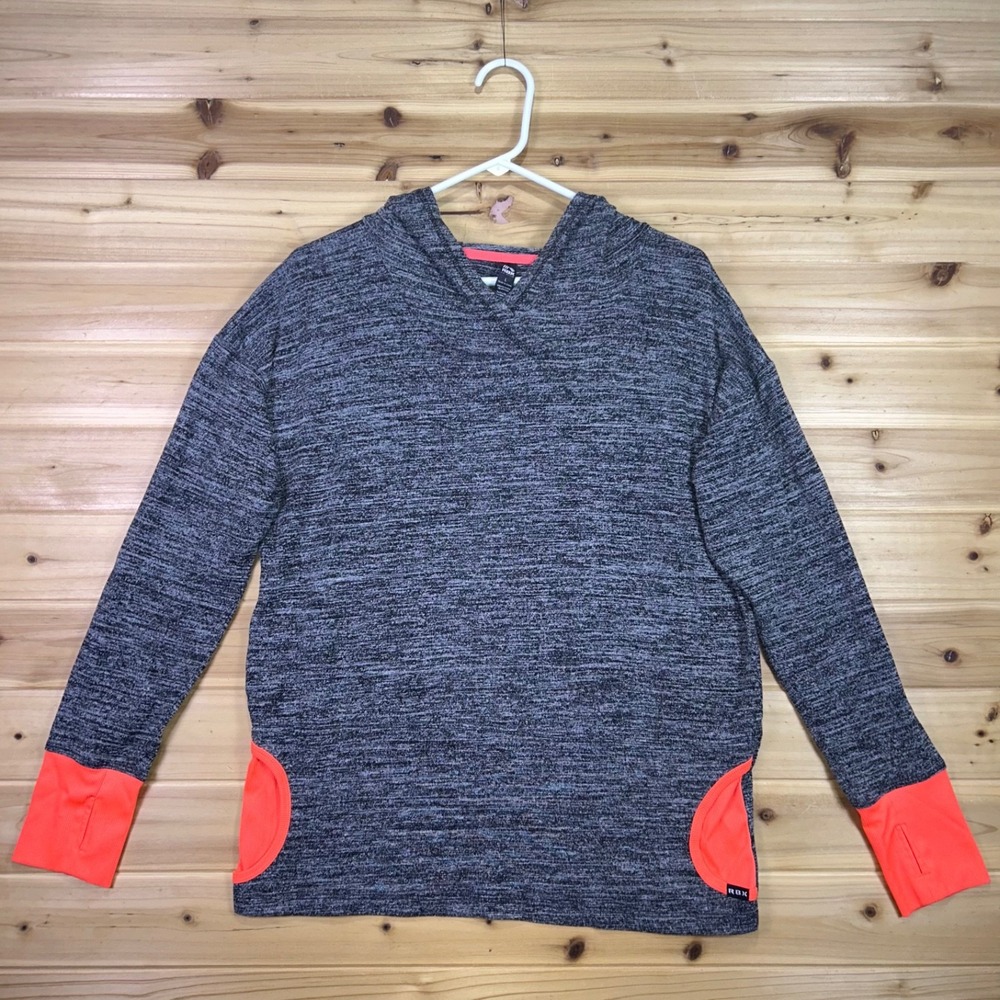 RBX Hoodie Womens Large Heather Gray and Orange Long Sleeve Activewear Shirt